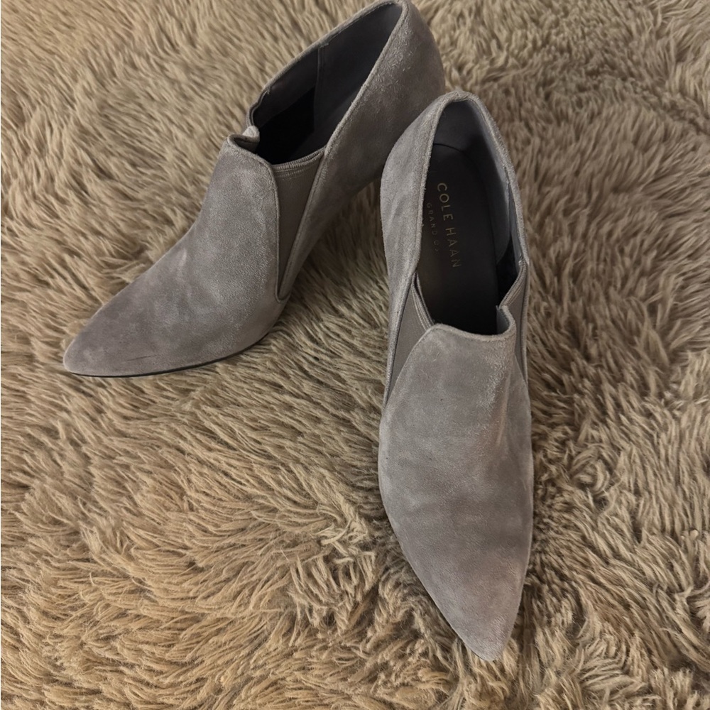 Cole Haan Taupe Suede Pointed Toe Booties